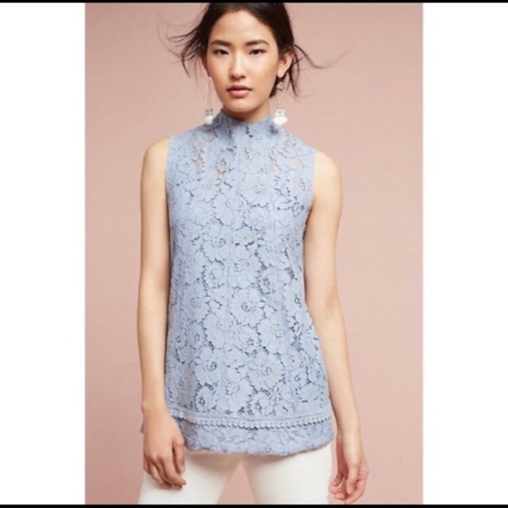 Anthro- Maeve Light Blue Lace Sleeveless Top SMALL